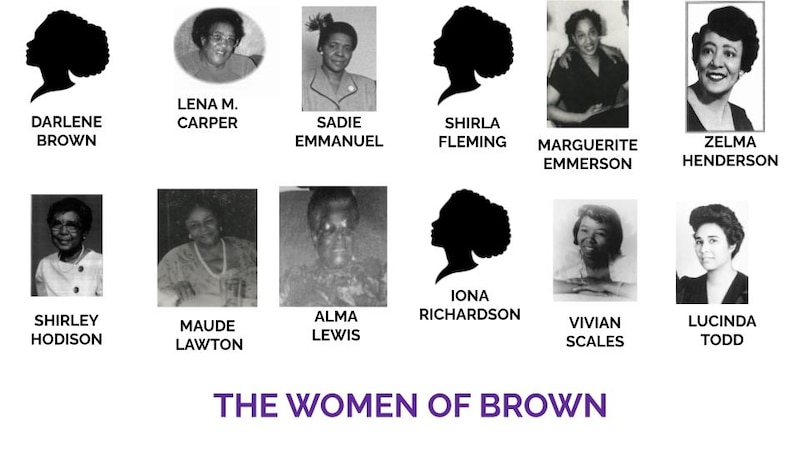 Headshots of nine of the 12 Black women who participated in the Brown v. Board of Education case.