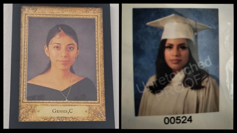 A diptych of two high school senior graduation photos on a black background.